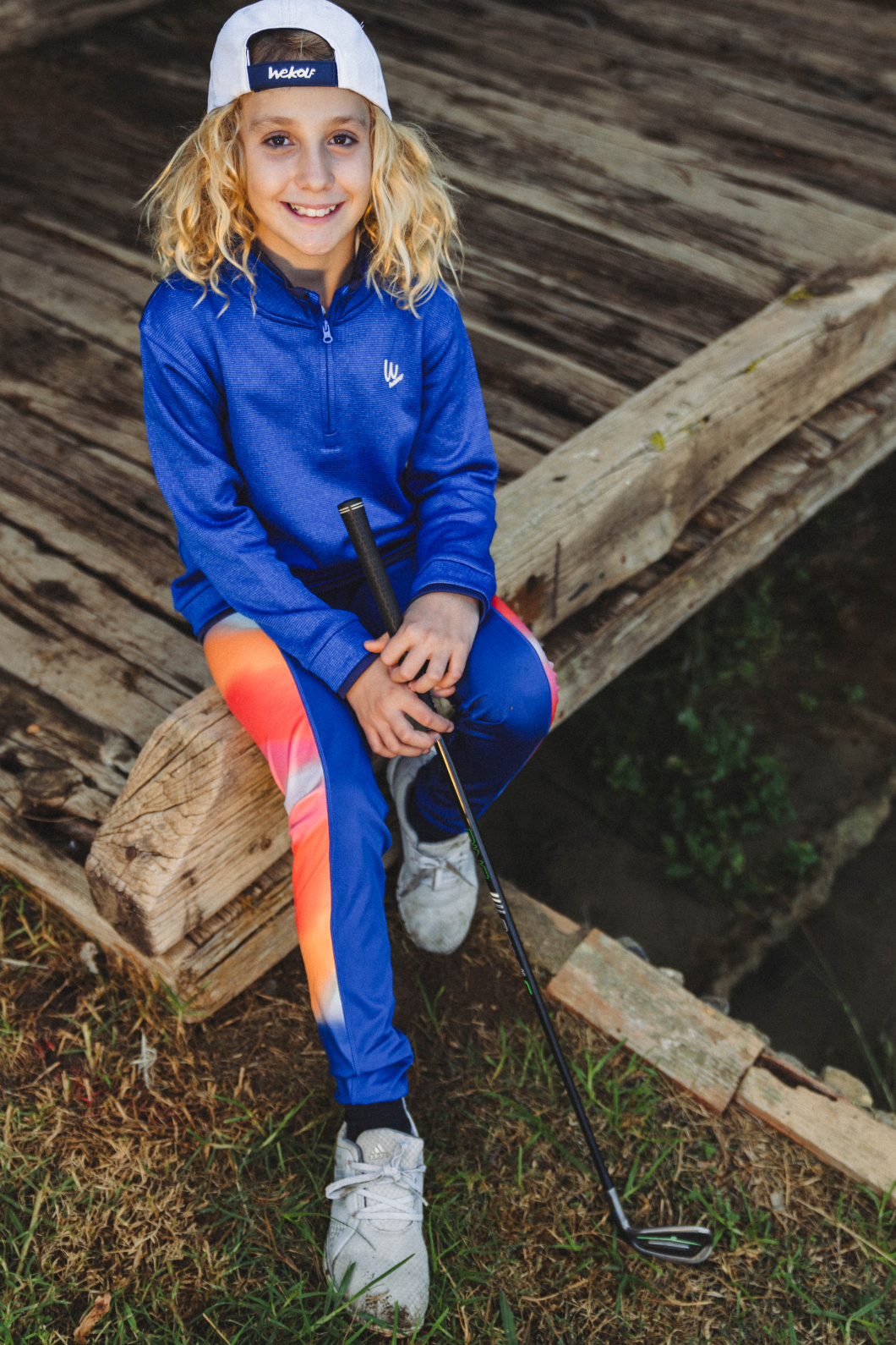Navy blue golf base layer leggings with gradient detail for girls