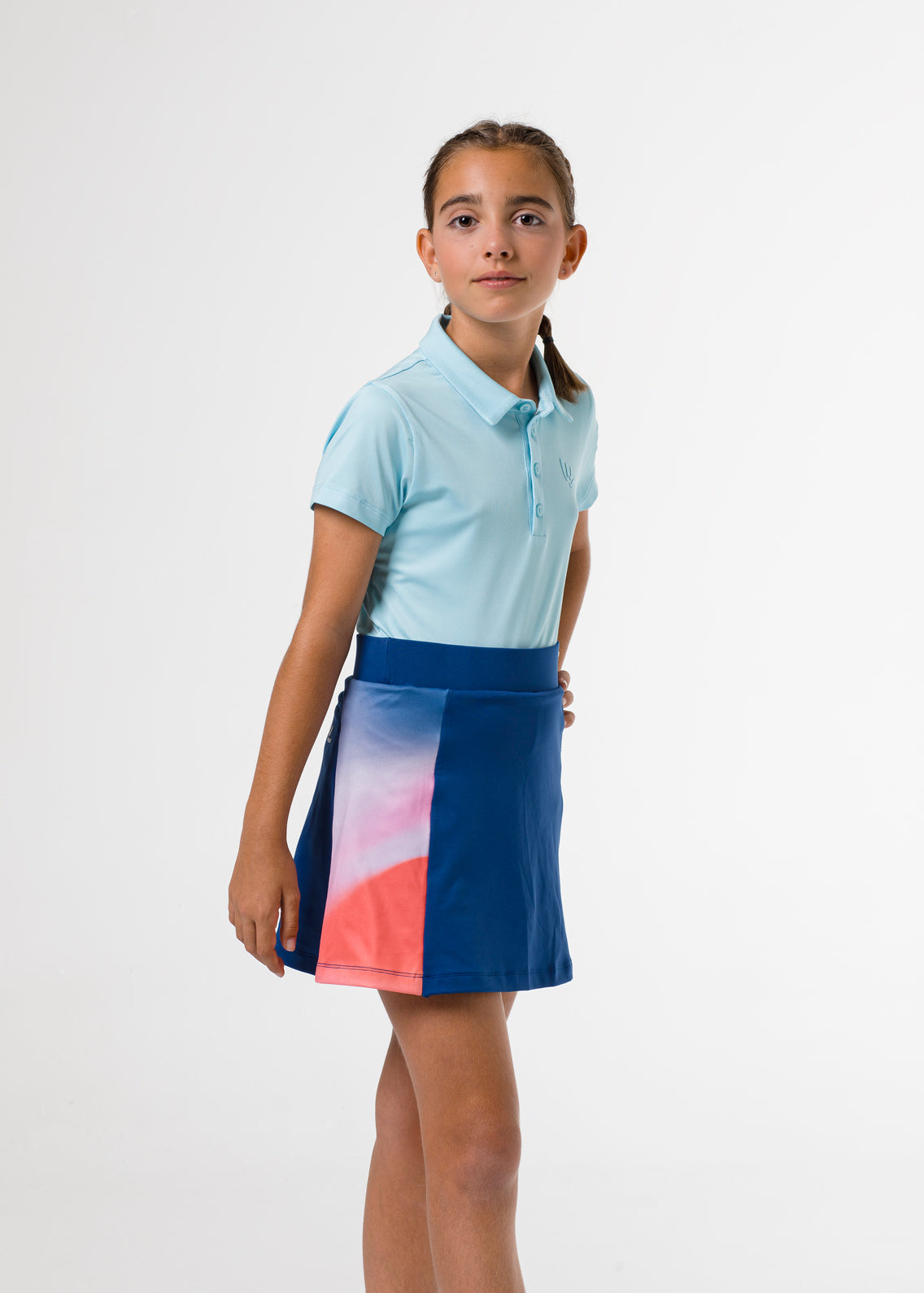 Blue golf pant skirt with gradient detail for girls