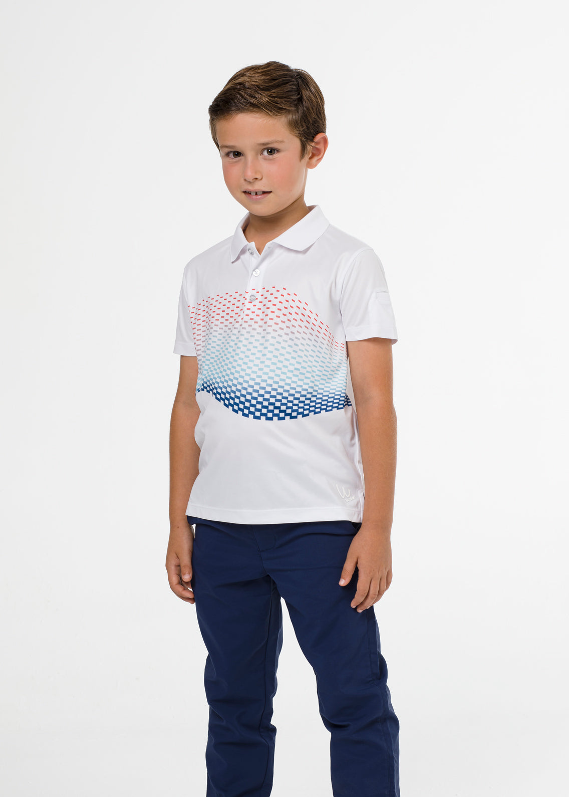 White golf polo shirt with geometric print for boys