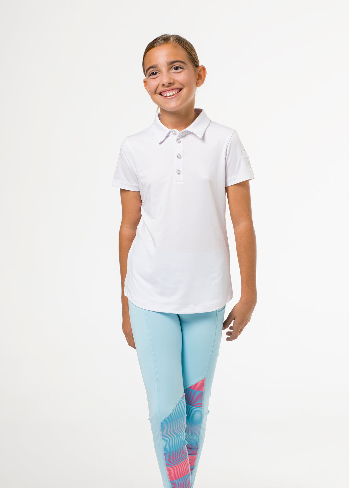 Light blue golf base layer leggings with gradient detail for girls