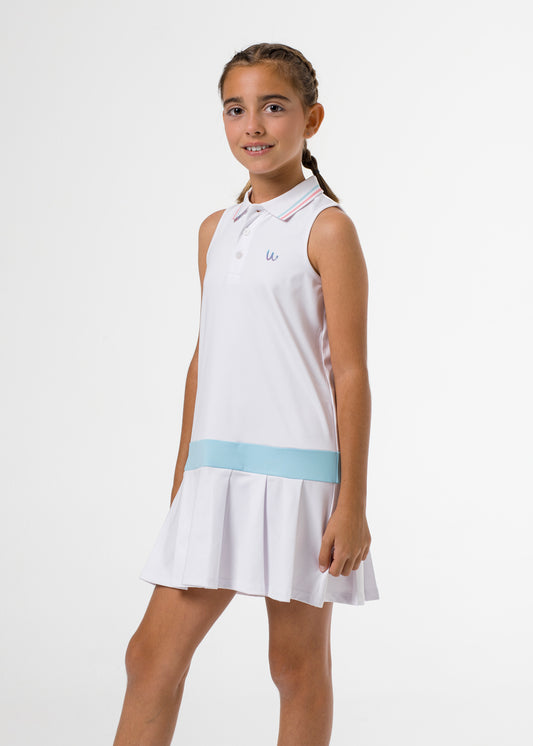 Vestido de golf de niña blanco sin mangas