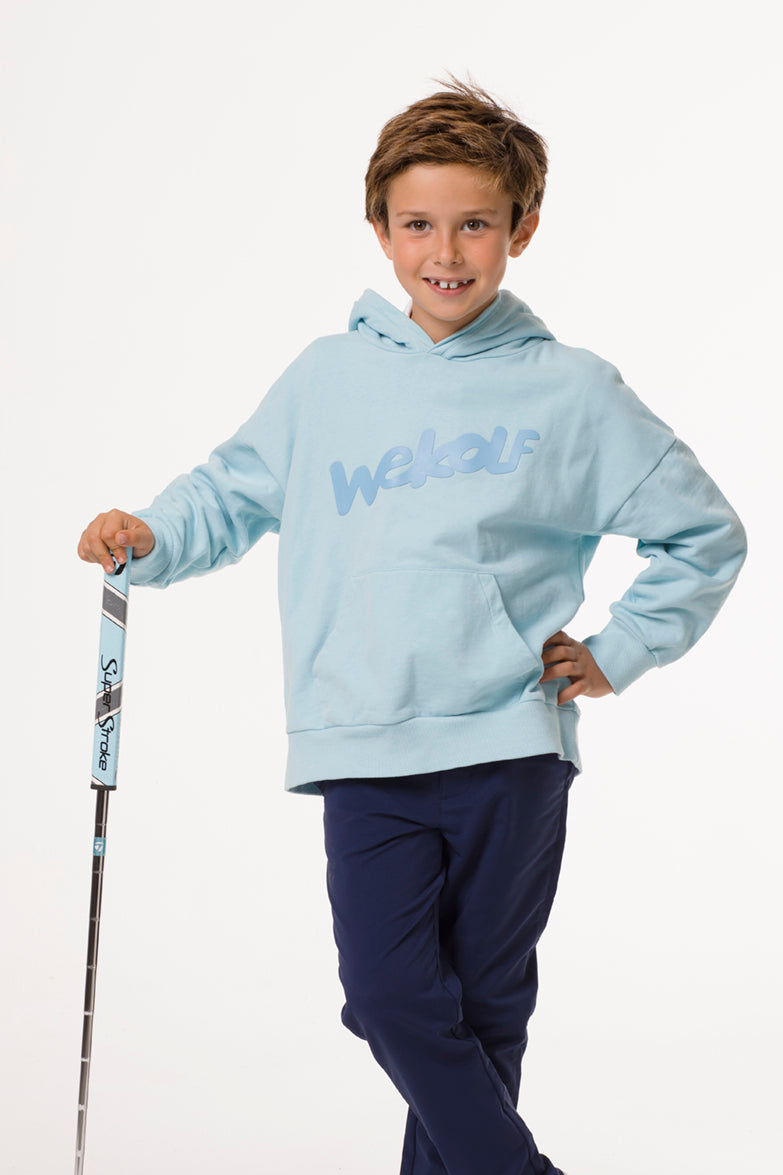 Sudadera de golf azul claro con capucha para niños