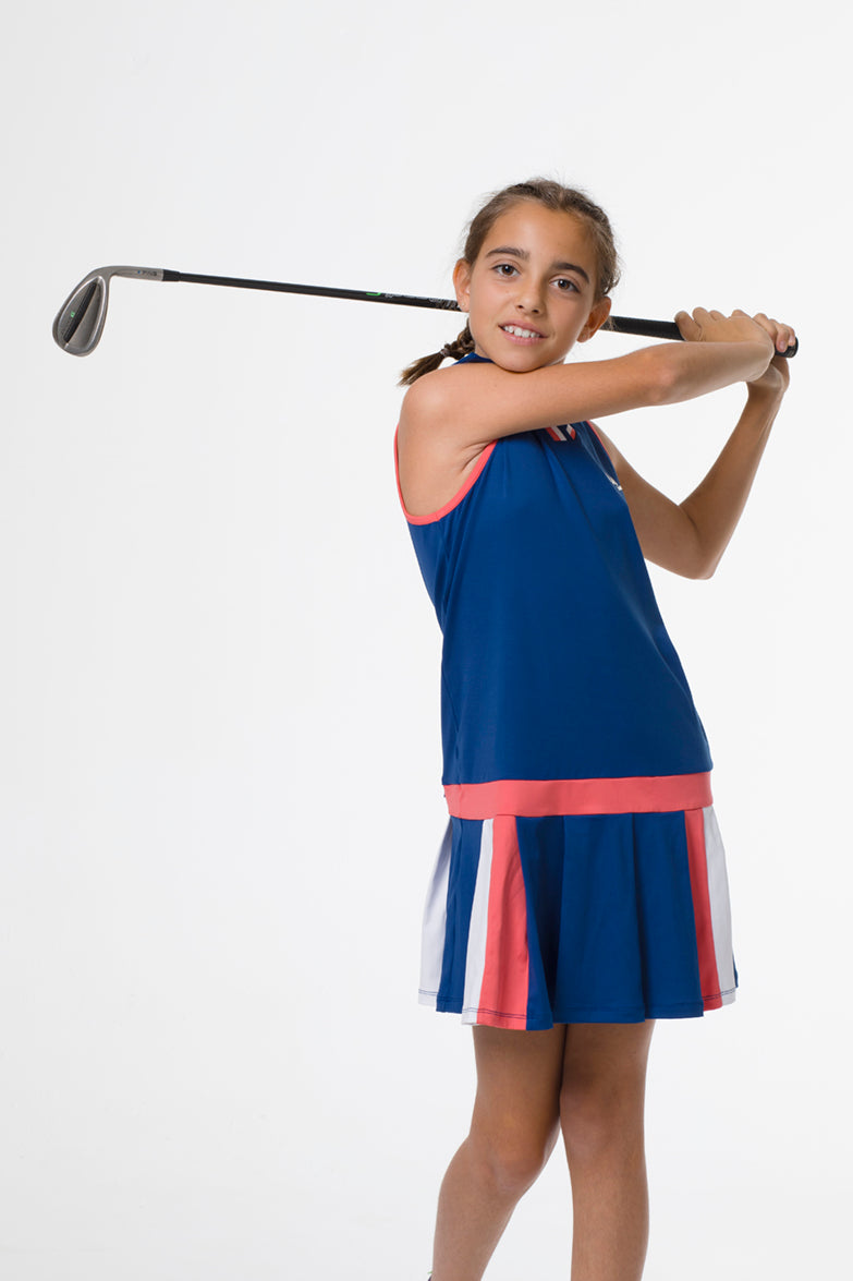 Navy blue sleeveless golf dress for girls