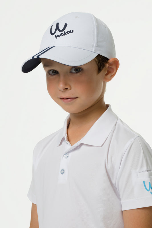 Gorra de golf blanca con detalle azul para niños