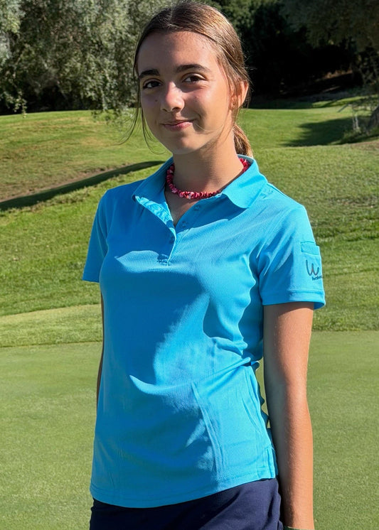 Polo de golf azul básico para niña